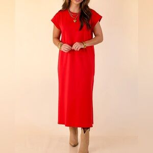 NEW❤️Zenana Short Sleeve Midi Dress Small Red